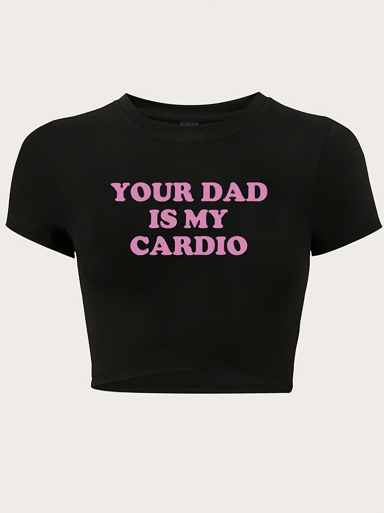 Letter Print Crop Slim T-Shirt, Y2K Short Sleeve T-Shirt For Spring & Summer, Women's Clothing
